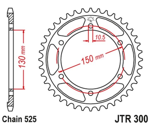 JT ZĘBATKA TYLNA 300 48 HONDA XL600V TRANSALP '87-'99, XL700V '08-'13 (30048JTZBK) (ŁAŃC. 525) KOLOR CZARNY