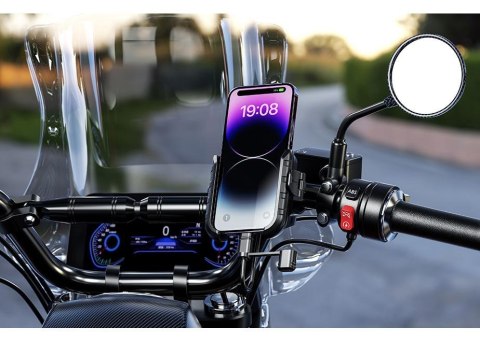 BIKETEC UCHWYT MOTOCYKLOWY NA TELEFON QUICK LOCK Z ŁADOWARKĄ USB 3.0 POWER DELIVERY MONTOWANY NA KIEROWNICĘ LUB LUSTERKO TYP: R9