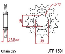 JT ZĘBATKA PRZEDNIA 2091 15 Z GUMĄ YAMAHA FZ8 '10-'15, MT 09 '14-'17, MT 07 '14-'17 TDM 900 '02-'13 TENERE 700 19- (209115JTRB) 