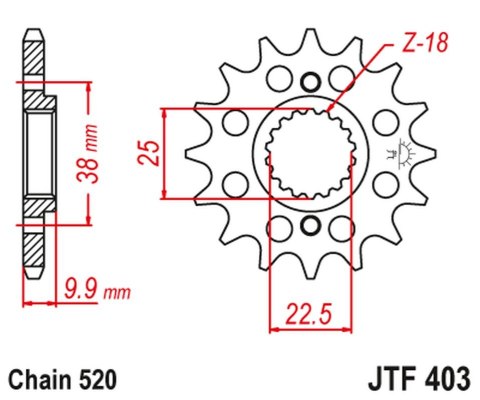 JT ZĘBATKA PRZEDNIA 2200 14 BMW G 450 X '08-11', HUSQVARNA 449/511 TC/TE/SM '11-12' (220014JT) (ŁAŃC. 520)