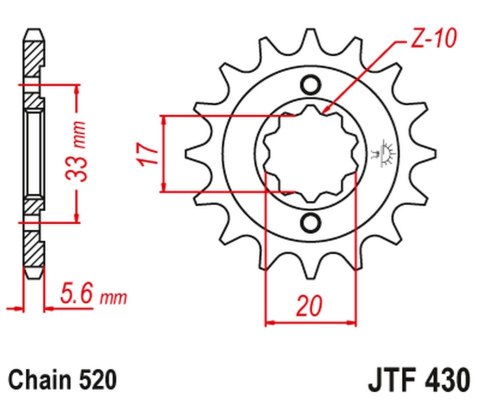 JT ZĘBATKA PRZEDNIA 430 15 KAWASAKI KXF 250 '04-'05, SUZUKI RMZ 250 '04-'05 (43015JT) (ŁAŃC. 520)