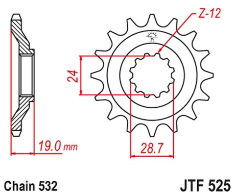 JT ZĘBATKA PRZEDNIA 529 17 KAWASAKI ZX 10 B1-B3 TOMCAT '88-90' (52917JT) (ŁAŃC. 532)