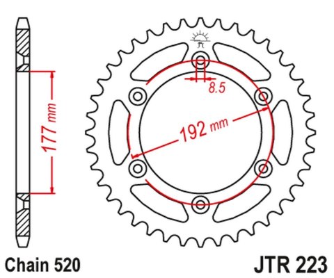 JT ZĘBATKA TYLNA 223 52 HUSQVARNA WR 250 '83-84, WR/CR 250 '80, WR 350 '81-88, WR/CR 400 '81-89, CR 400/430 '81-83 (22352JT) (ŁA