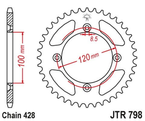 JT ZĘBATKA TYLNA 798 44 SUZUKI RM 80/85 '83-20, YAMAHA YZ 85 '02-20 (79844JT) (ŁAŃC. 428)