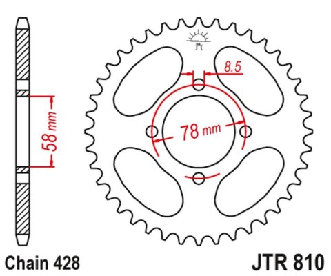 JT ZĘBATKA TYLNA 810 46 SUZUKI RG 80 GAMMA '86-87, TC 90 '71, KAWASAKI KH 125 '77-82, HYOSUNG GA 125 '99-01, GF 125 '98-03, CRUI
