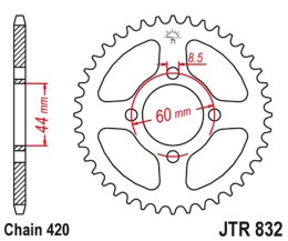 JT ZĘBATKA TYLNA 832 42 YAMAHA DT 50M '78-82, DT 50MX '-86, RD 50MX (83242JT) (ŁAŃC. 420)