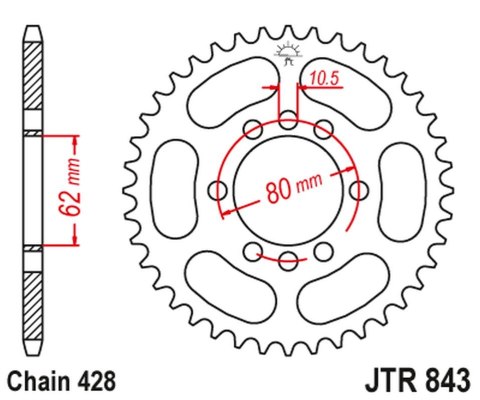 JT ZĘBATKA TYLNA 843 45 YAMAHA DT 80LC '83-84 (-3), DT 125 LC (-4), SR 125 '80-'94 (-4) (84345JT) (ŁAŃC. 428)