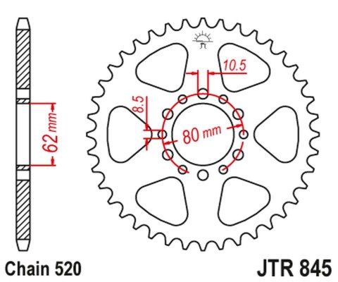 JT ZĘBATKA TYLNA 845 40 YAMAHA YZ 100 '76-77, SR 250 '85-96 (84540JT) (ŁAŃC. 520) NA ZAMÓWIENIE