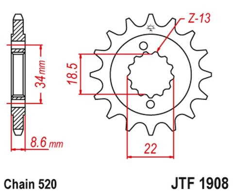 JT ZĘBATKA PRZEDNIA 2276 15 KTM 390 DUKE '13-'18, 390 RC '14-'18 (227615JTRB) (ŁAŃC. 520) Z GUMĄ