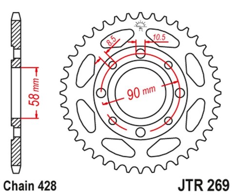 JT ZĘBATKA TYLNA 269 34 HONDA CG 125 '02-'05, CM 125 '82-'97, CB 125T '82-'88, DAELIM VC 125 '96-'99 (26934JT) (ŁAŃC. 428)