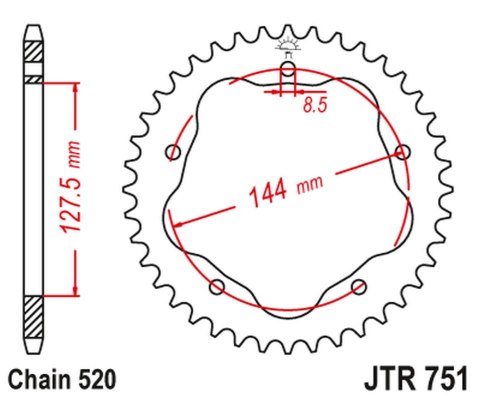 JT ZĘBATKA TYLNA 4320M 44 ALUMINIOWA RACELITE DUCATI MONSTER 800 S2R '05-'07, HYPERMOTARD 950 '19-'23, BIPOSTO 748/S '95-'03 (ŁA