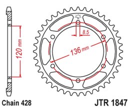 JT ZĘBATKA TYLNA 4324 48 YAMAHA TDR 125 '93-'99 (432448JT) (ŁAŃC. 428)