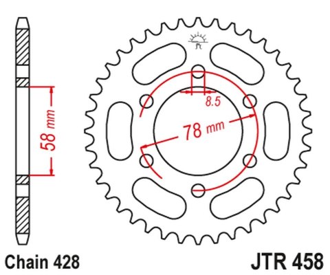 JT ZĘBATKA TYLNA 826 40 KAWASAKI KH 100 '93-94', KH 125 '83-94' (6 OTWOTÓW) (82640JT) (ŁAŃC.428) NA ZAMÓWIENIE