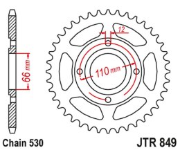JT ZĘBATKA TYLNA 849 38 YAMAHA RD 250 '77-78, RD 400 '76-78 (84938JT) (ŁAŃC. 530) NA ZAMÓWIENIE