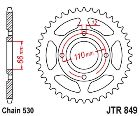 JT ZĘBATKA TYLNA 849 38 YAMAHA RD 250 '77-78, RD 400 '76-78 (84938JT) (ŁAŃC. 530) NA ZAMÓWIENIE