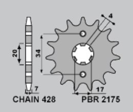 PBR ZĘBATKA PRZEDNIA 217515 (2175 15) SWM 125 ACE OF SPADES '22, VAREZ '17-'21, RS125R '15-'21, SM125R '16-'21 (ŁAŃC: 428)