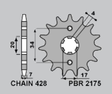 PBR ZĘBATKA PRZEDNIA 217516 (2175 16) SWM 125 ACE OF SPADES '22, VAREZ '17-'21, RS125R '15-'21, SM125R '16-'21 (ŁAŃC: 428)