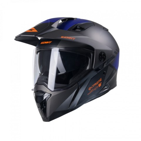 KENNY RACING 2025 KASK DUAL ADVENTURE MODEL EXTREME GRAPHIC GUNMETAL MATT KOLOR CZARNY/SZARY/NIEBIESKI ROZMIAR XL (61 - 62 CM)