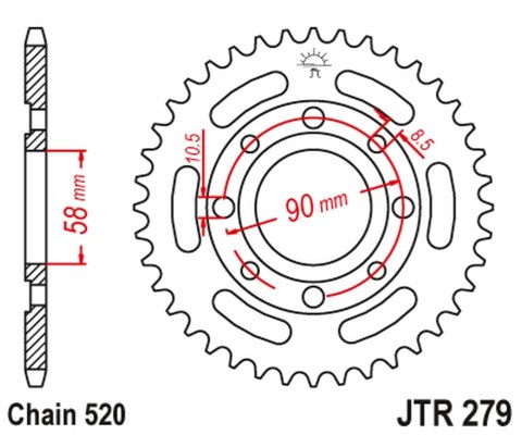 JT ZĘBATKA TYLNA 279 30 HONDA CB 250 TWO FIFTY, NIGHTHAWK '92-'02, CMX250 REBEL (27931JT) (ŁAŃC. 520)