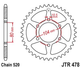 JT ZĘBATKA TYLNA 478 38 KAWASAKI ZX6R (05-17), Z750 (47838JT) (ŁAŃC. 520) NA ZAMÓWIENIE