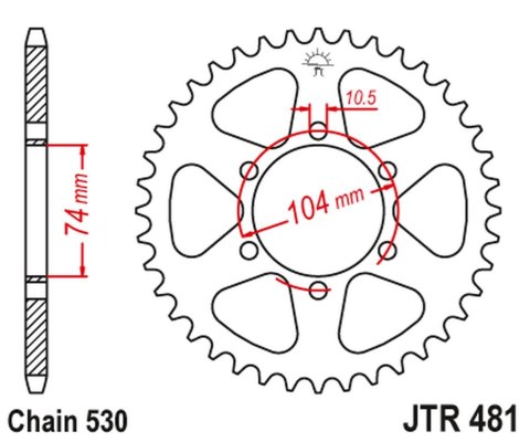 JT ZĘBATKA TYLNA 481 45 KAWASAKI Z 400/550 '80-83', Z 650 '79', KH 500 '72-75' (48145JT) (ŁAŃC.530) NA ZAMÓWIENIE