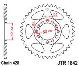JT ZĘBATKA TYLNA 842 55 YAMAHA YZ 80 '81-83', DT 125/175 '74-77',TW 125 '99-02', TW 200 '89-', XT 350 '85-00' (84255JT) (ŁAŃC428
