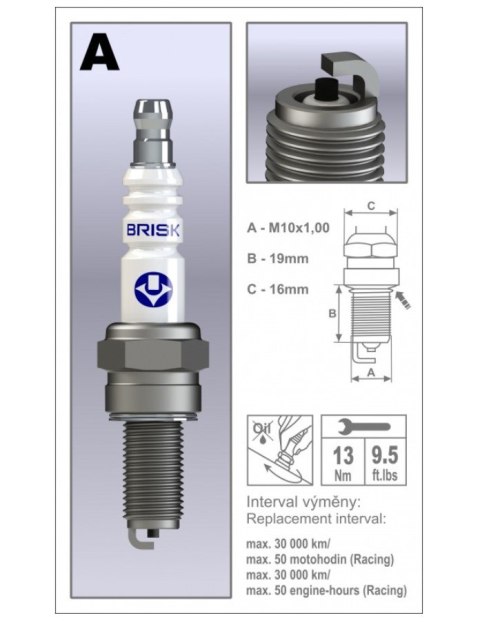BRISK RACING ŚWIECA ZAPŁONOWA AR10C-OE KTM 50 SX '24 -, KTM 50 SX FACTORY EDITION '24, HUSQVARNA TC 50 '24-, GASGAS MC 50 '24-, 