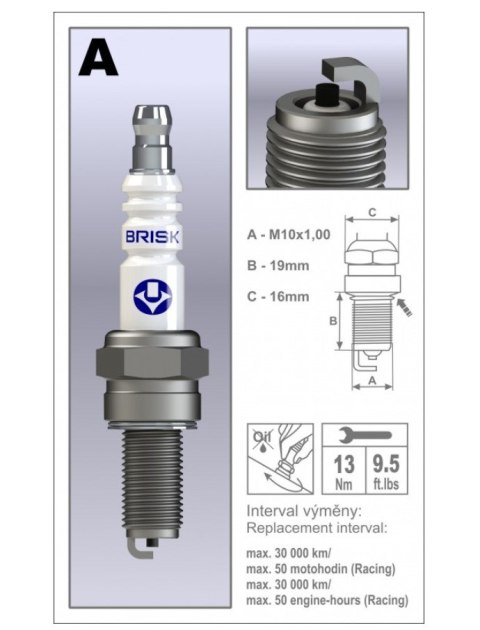 BRISK RACING ŚWIECA ZAPŁONOWA AR12C-OE KTM 65 SX '24 -, HUSQVARNA TC 65 '24-, GASGAS MC 65 '24-, (PIERWSZY MONTAŻ - OEM)