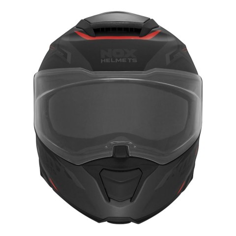 NOX KASK SZCZĘKOWY (FLIP-UP) Z BLENDĄ N967 SYNCHRO KOLOR CZARNY/CZERWONY/SZARY MAT ROZMIAR S