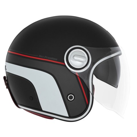 NOX PREMIUM KASK OTWARTY JET HERITAGE LINE KOLOR CZARNY MAT/CZERWONY/BIAŁY ROZMIAR XL