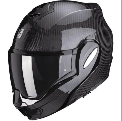 SCORPION KASK SZCZĘKOWY (SZCZĘKA DO TYŁU) EXO-TECH CARBON SOLID BLACK KOLOR CZARNY POŁYSK (KARBON) ROZMIAR L