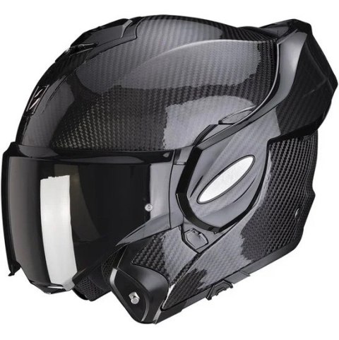 SCORPION KASK SZCZĘKOWY (SZCZĘKA DO TYŁU) EXO-TECH CARBON SOLID BLACK KOLOR CZARNY POŁYSK (KARBON) ROZMIAR M