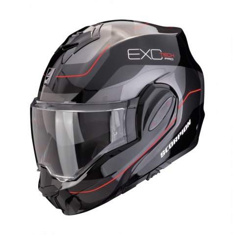 SCORPION KASK SZCZĘKOWY (SZCZĘKA DO TYŁU) EXO-TECH PRO COMMUTA BK-S-RD KOLOR CZARNY/SREBRNY/CZERWONY ROZMIAR M
