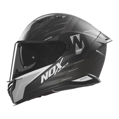 NOX KASK INTEGRALNY (FULL FACE) Z BLENDĄ N401 CROWER KOLOR CZARNY/SREBRNY MAT ROZMIAR XXL