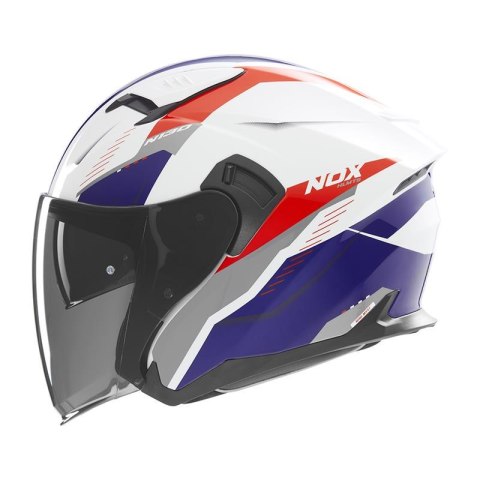 NOX KASK OTWARTY JET Z BLENDĄ N130 MYST KOLOR BIAŁY/NIEBIESKI/CZERWONY ROZMIAR L