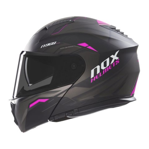 NOX KASK SZCZĘKOWY (FLIP-UP) Z BLENDĄ N968 ULTRA KOLOR CZARNY/RÓŻOWY MAT ROZMIAR XS