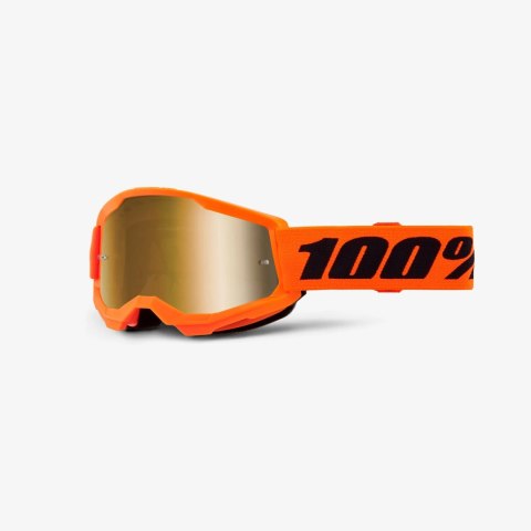 100 PROCENT GOGLE STRATA 2 YOUTH JUNIOR NEON ORANGE - MIRROR TRUE GOLD LENS - KOLOR POMARAŃCZOWY/CZARNY SZYBKA ZŁOTE LUSTRO