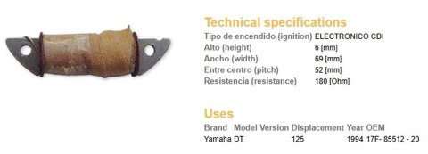 DZE CEWKA UZWOJENIA WZBUDZAJĄCA ZAPŁON YAMAHA DT 125R`94 (OEM:17F-85512-20)