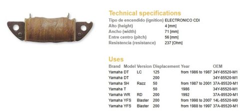 DZE CEWKA UZWOJENIA YAMAHA DT 125LC '86-'87; DT 200; WR 200RD '92; YFS 200 BLASTER '88-'07