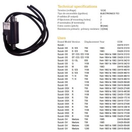 DZE CEWKA ZAPŁONOWA SUZUKI GS 650G/GL '81-'83; GS 750E/ES '82-'83; GS 1100E/ES '82-'83; GS 1150EF/EG/ES '84-'87; GSX 750R '86-'9