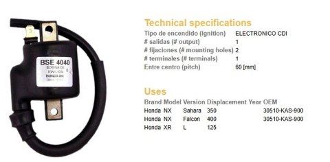 DZE CEWKOMODUŁ HONDA NX 350 SAHARA; NX 400 FALCON; XR 125L (WSZYSTKIE ROCZNIKI) (OEM 30510-KAS-900)