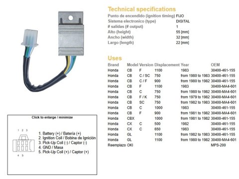 DZE MODUŁ ZAPŁONU CDI HONDA CB 650/750/900/1100F, CBX 1000 (30400-461-155)