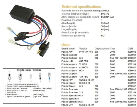 DZE MODUŁ ZAPŁONU CDI POLARIS 500 '00-'03 (OEM 3086982, 3087169)