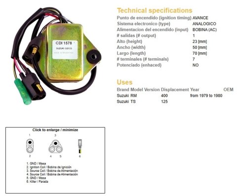 DZE MODUŁ ZAPŁONU CDI SUZUKI TS125; RM 400 '79-'80