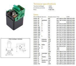 DZE PRZEKAŹNIK ROZRUSZNIKA HONDA CB 500/600/650/750; CBR 500/650/900; NT; VFR 750/800; ST 1300; VT 750/1100/1300; GL 1500 (Z BEZ