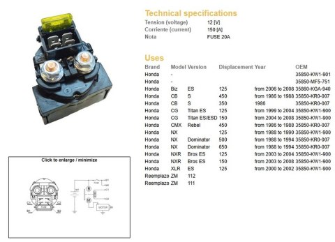DZE PRZEKAŹNIK ROZRUSZNIKA HONDA (OKRĄGŁY Z BEZPIECZNIKIEM) (150A) - PRZEKAŹNIK UNIWERSALNY
