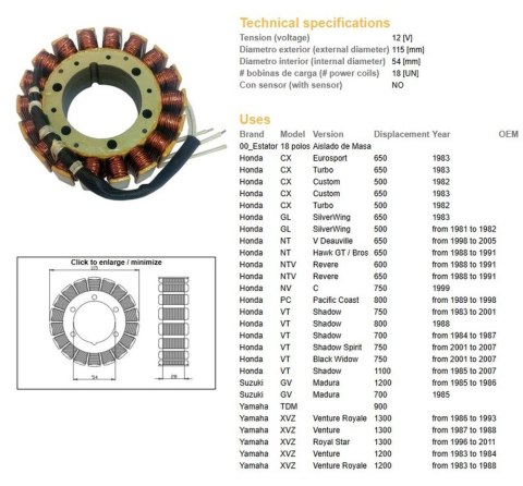 DZE UZWOJENIE ALTERNATORA STATOR HONDA CX 500/650 '82-'83; GL 500/650 '81-'83; NT 650 DEAUVILLE '88-'05; NTV 650 REVERE '88-'91;
