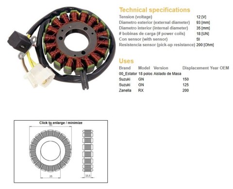 DZE UZWOJENIE ALTERNATORA STATOR SUZUKI GN 125 (OEM 32101-05300)