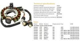 DZE UZWOJENIE ALTERNATORA STATOR YAMAHA YFM 350 BIG BEAR '89-'94; WARRIOR '87-'95 (ESG432) (OEM-3HN-85510-20-00)