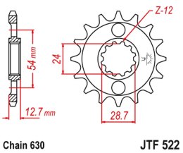 JT ZĘBATKA PRZEDNIA 522 16 KAWASAKI Z 1000 '81-83', GPZ 1100 '81-82' Z 1100 '84-86' (52216JT) (ŁAŃC. 630) NA ZAMÓWIENIE JT ZĘBATKI